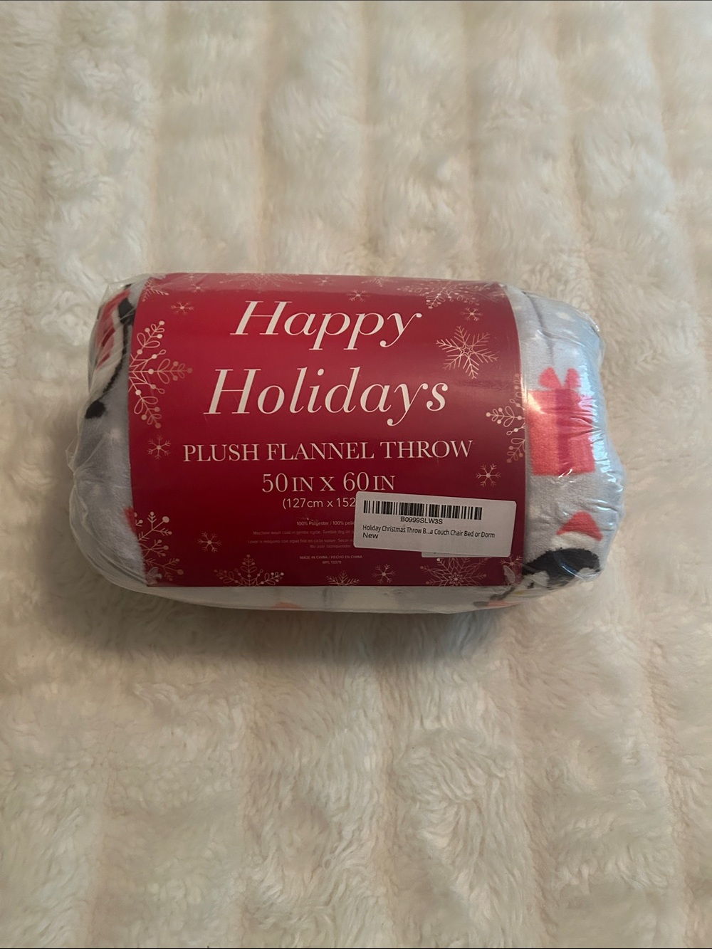 Happy Holidays Plush Flannel Throw Blanket - Red & White